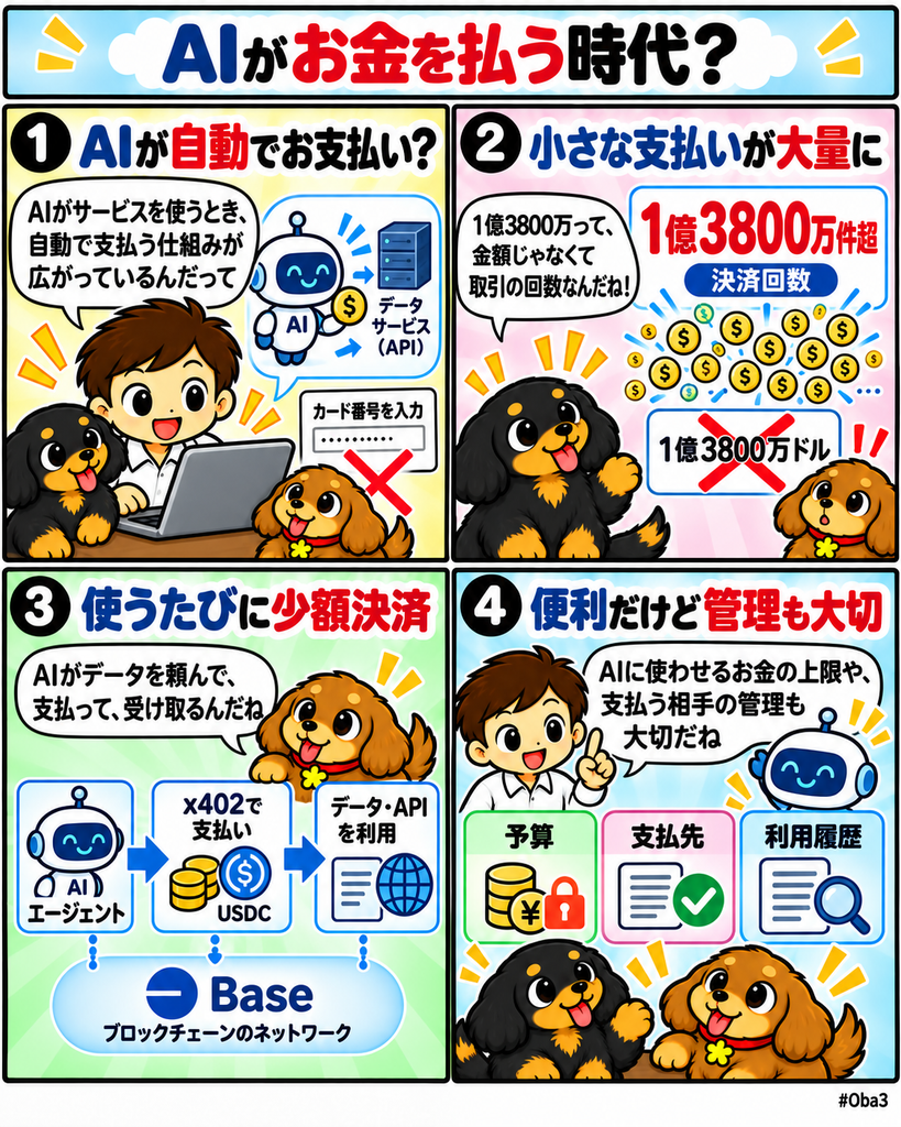 AIエージェント決済がBase上で1.38億件を突破、機械同士の少額取引を支える常時決済レールが形成「AIがお金を払う時代？」