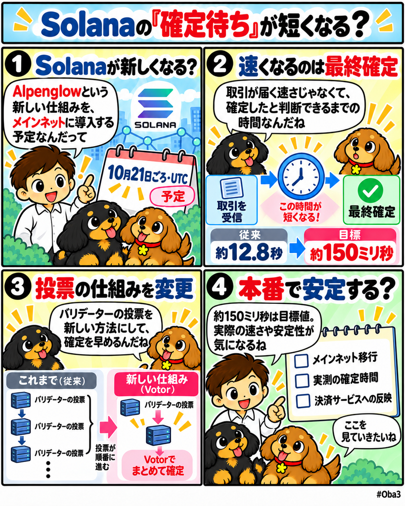 SolanaがAlpenglowを10月21日のメインネット有効化へ、約150ミリ秒の確定時間が決済・取引インフラの実務要件を変える「Solanaの「確定待ち」が短くなる?」