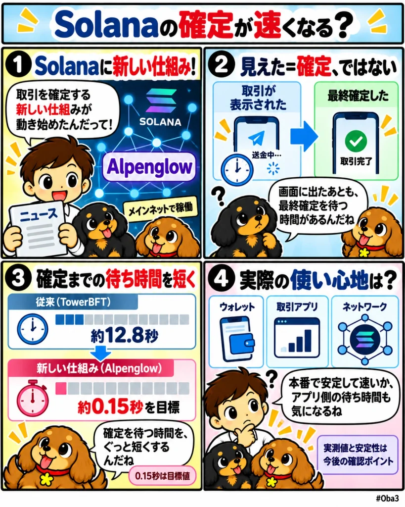 SolanaでAlpenglowがメインネット稼働、約150ミリ秒を目標とする確定処理が決済・取引アプリの待ち時間を短縮「Solanaの確定が速くなる?」
