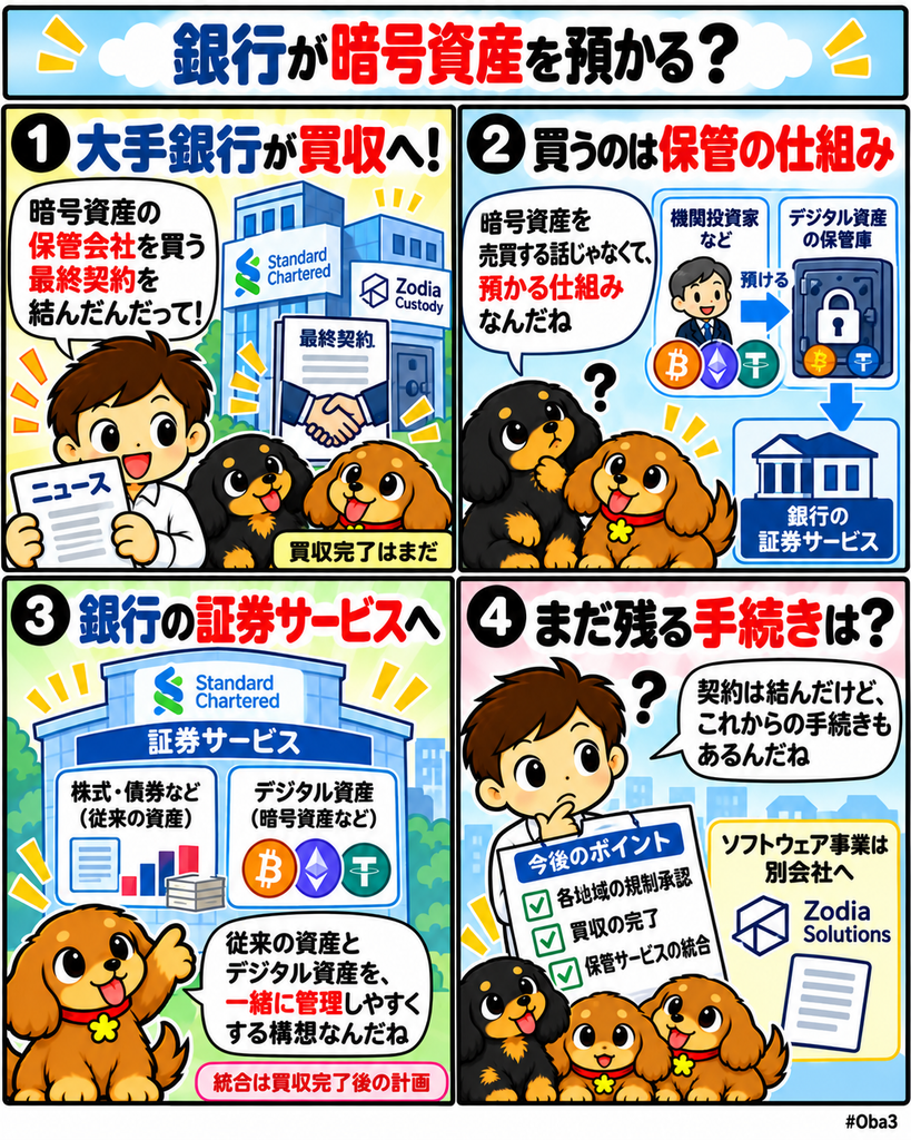 Standard CharteredがZodia Custody完全取得へ最終契約、規制対応した暗号資産カストディを銀行の証券サービスへ統合「銀行が暗号資産を預かる?」